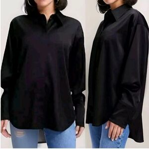 Good American Oversized High Low Button Up Shirt Blouse Long Sleeve 00/0 XXS-XS